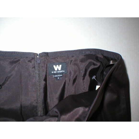New NWT $300 Womens Dark Brown Gold Leather Skirt W Worth NY 4 York Office Work - Picture 2 of 4